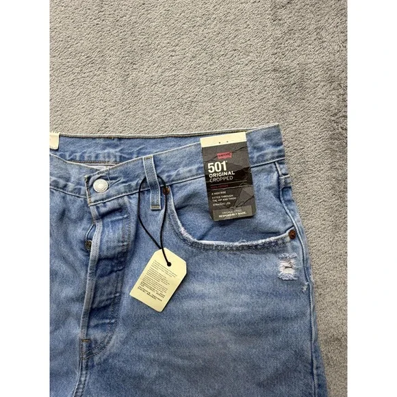 Levis 501‎ Jeans Womens Measured 34x28 Original Cropped Button Fly Distressed - Picture 6 of 9